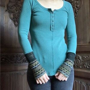 Free People Teal Long Sleeve thermal Top size L